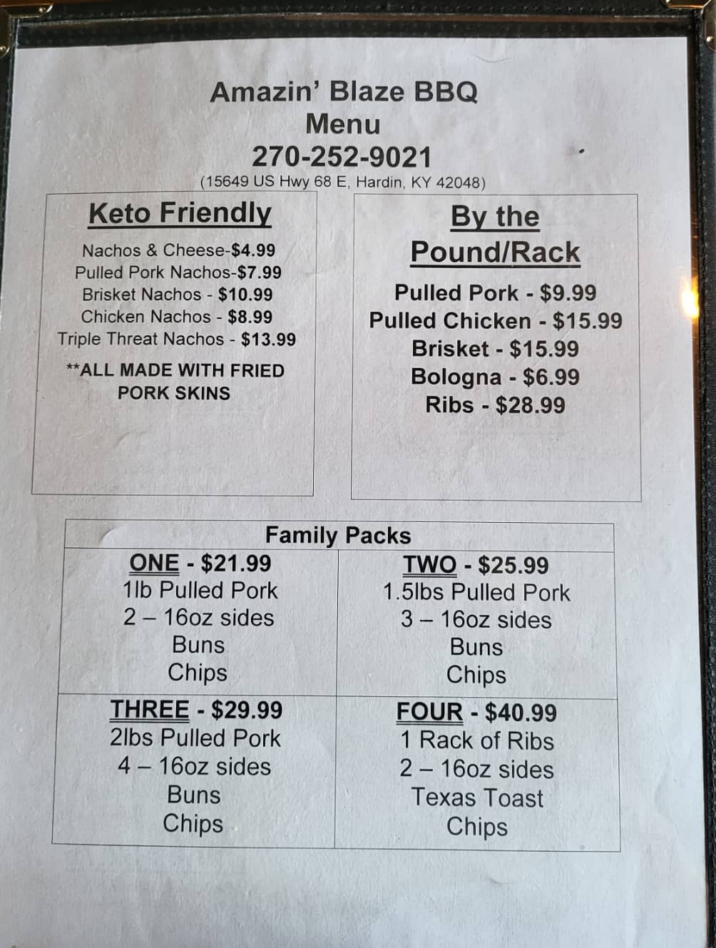 Best of Blaze and babes menu