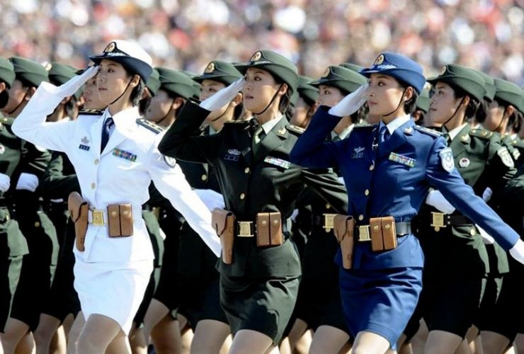 chinese girl dancing in military uniform - spandex femdom horny coeds