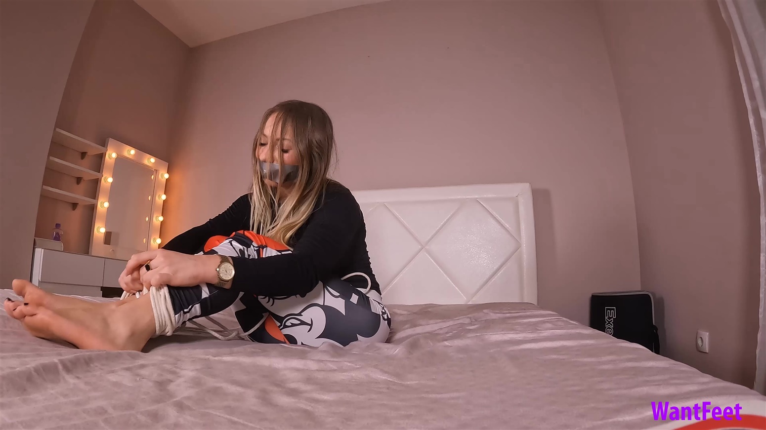 Hogtied And Barefoot boots strapon