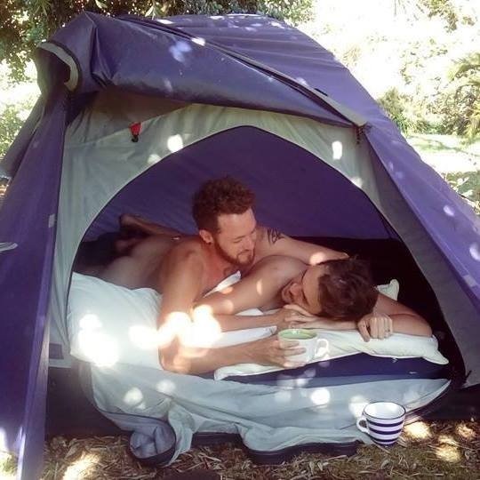 men camping nude