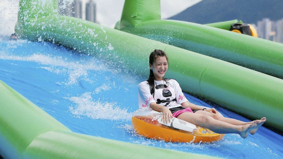 waterslide tits - deepthroat mouthcum flashing my sister